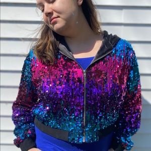 Forever 21 Plus Sequin Bomber Jacket 2X